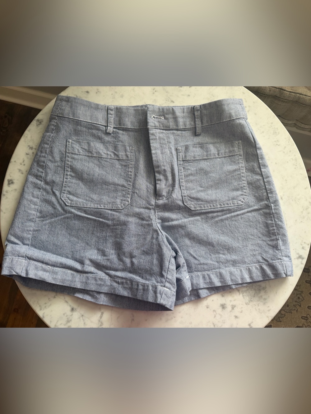 J. Crew Blue & White Cotton Blend Flat-Front Shorts